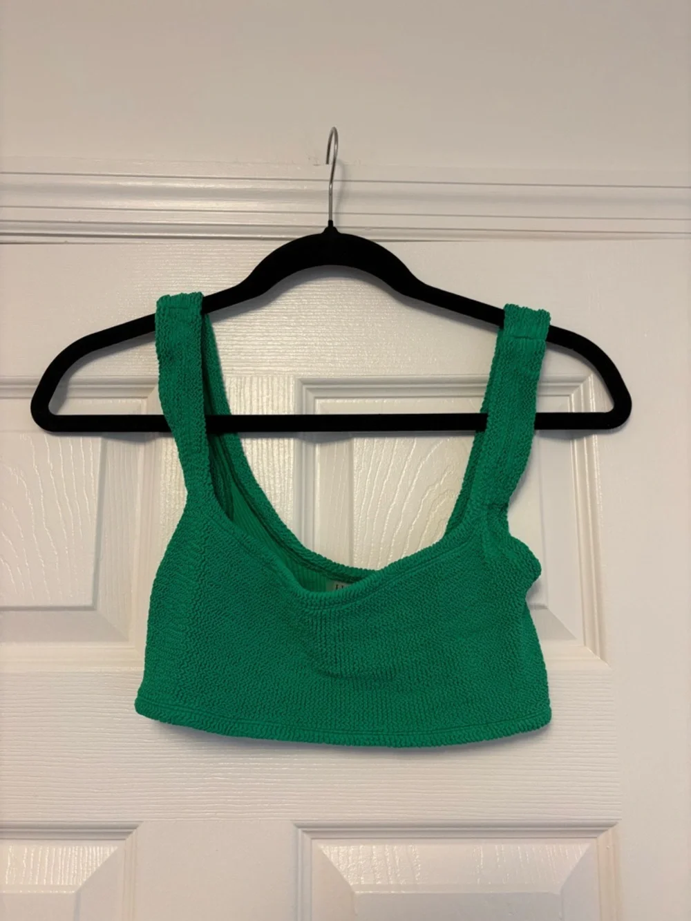 Hunza G Xandra Bikini Top Emerald Green One Size Crinkle Swim